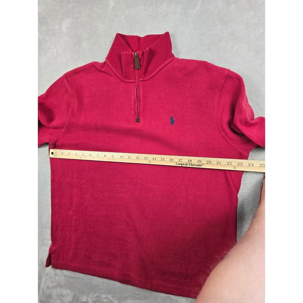 Polo Ralph Lauren Quarter Zip Pullover Mens Large Red Cotton Long Sleeve Sweater